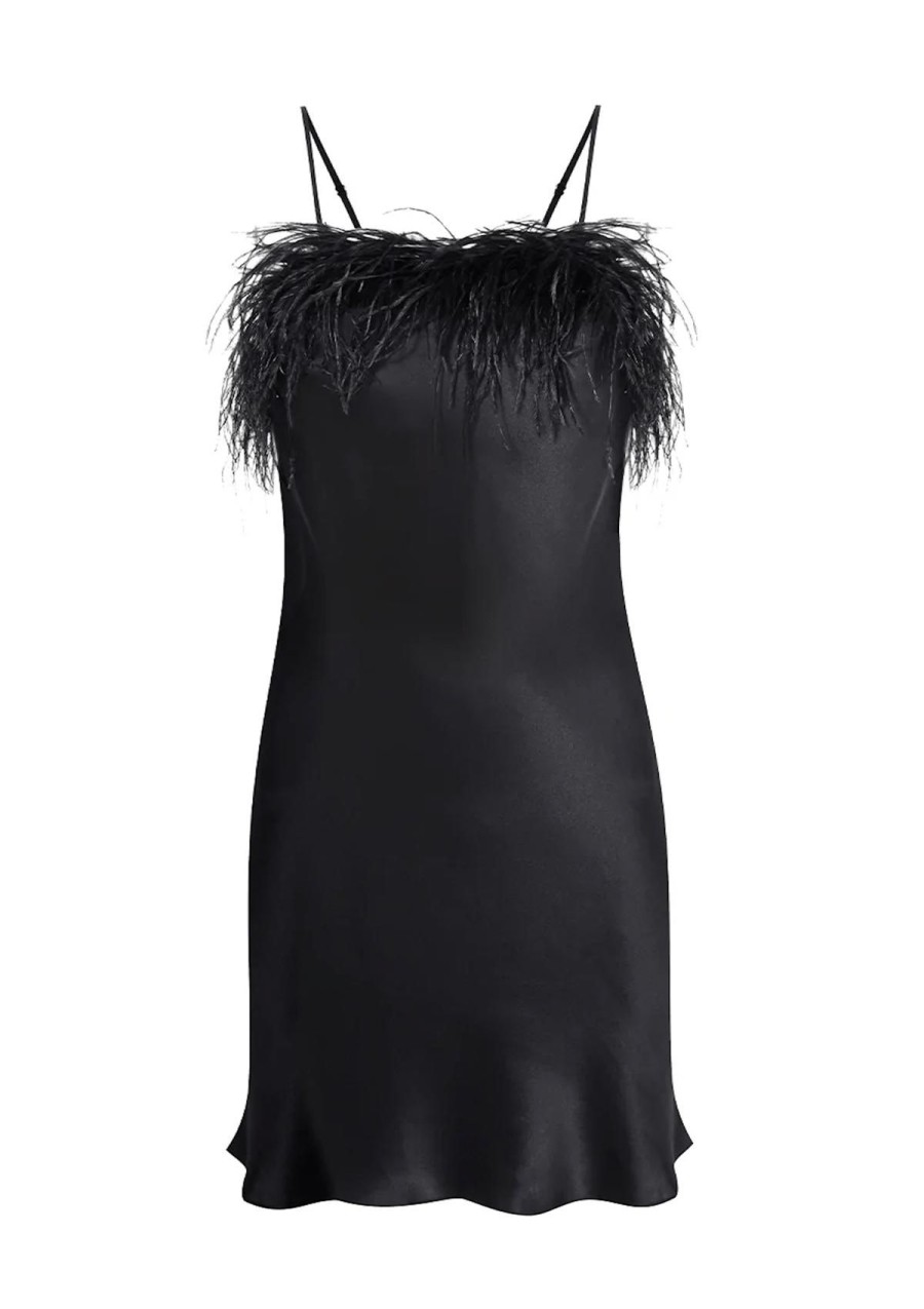 Women Gilda & Pearl Mini Dresses | Camille Feather Trim Silk Slip Dress Black