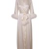 Women Gilda & Pearl Robes | Celeste Silk And Feather Long Robe Pearl