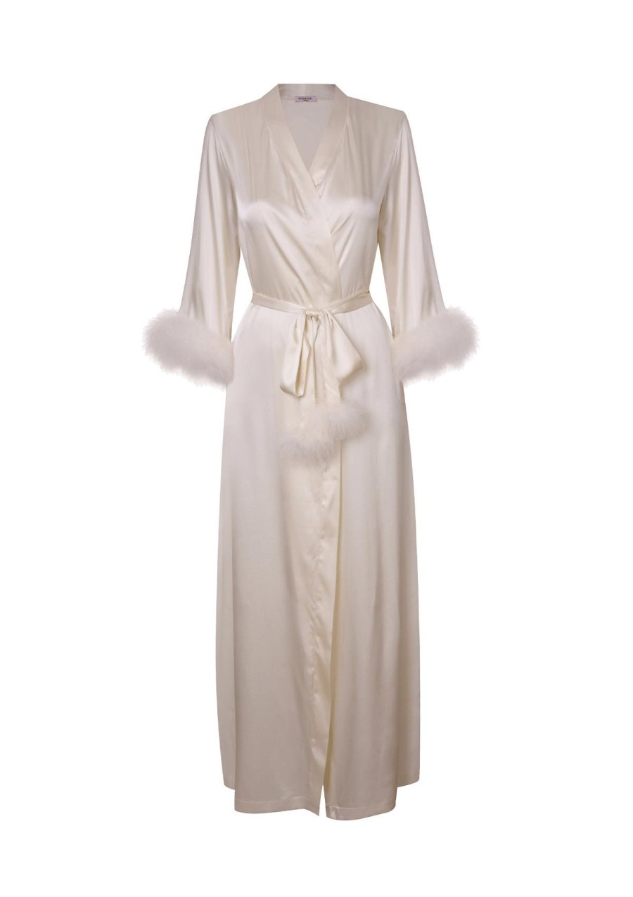 Women Gilda & Pearl Robes | Celeste Silk And Feather Long Robe Pearl