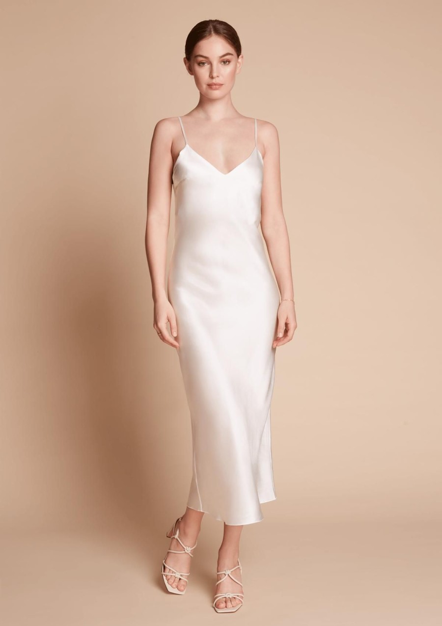 Women Gilda & Pearl Slips | Sophia Midi Silk Slip Dress In White Ivory