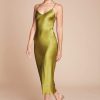 Women Gilda & Pearl Midi Dresses | Sophia Midi Silk Slip Dress In Chartreuse