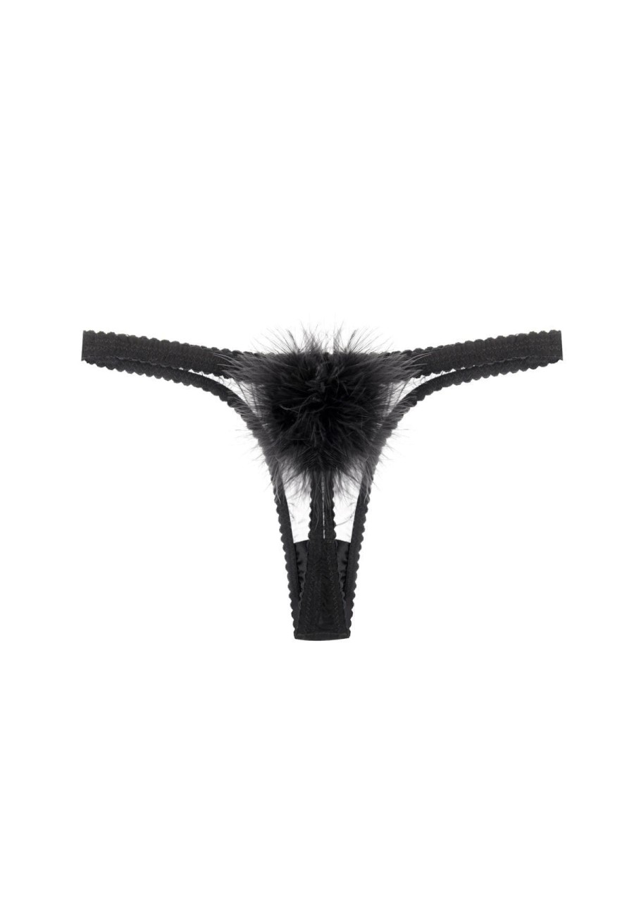 Women Gilda & Pearl Thongs | Diana Silk And Marabou Feather Pom Pom Thong Black