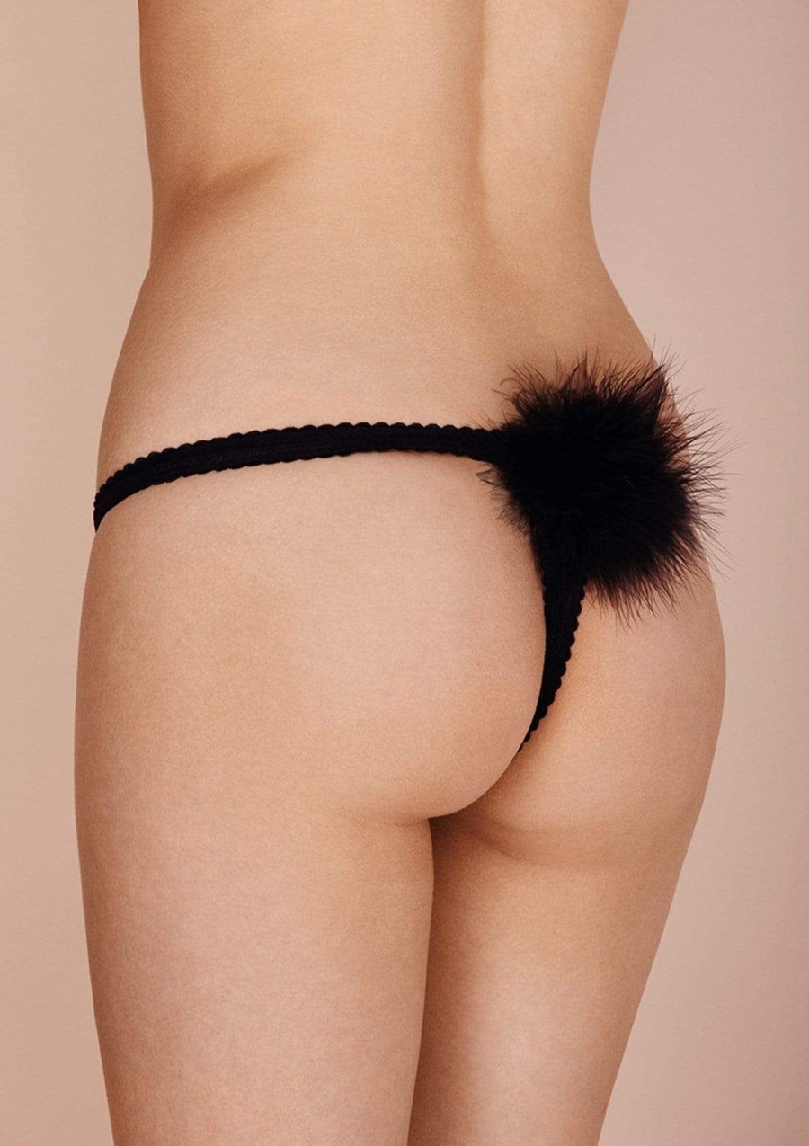 Women Gilda & Pearl Thongs | Diana Silk And Marabou Feather Pom Pom Thong Black