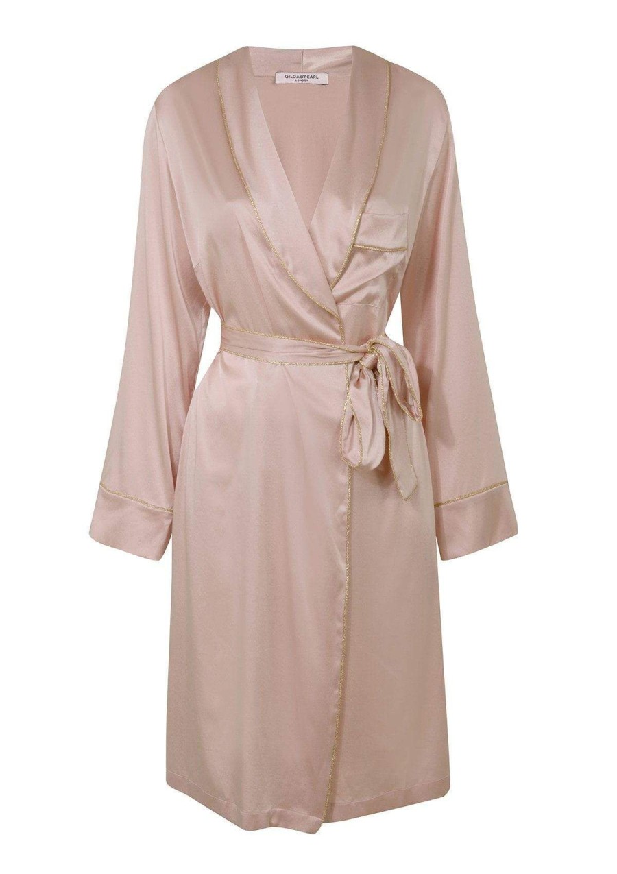 Women Gilda & Pearl Robes | Backstage Signature Silk Midi Robe Powder/Gold