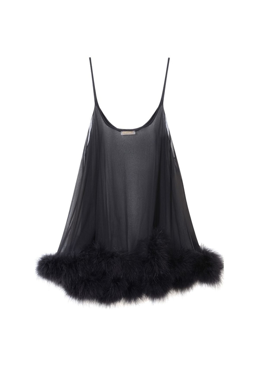 Women Gilda & Pearl Mini Dresses | Diana Silk And Marabou Feather Babydoll Black